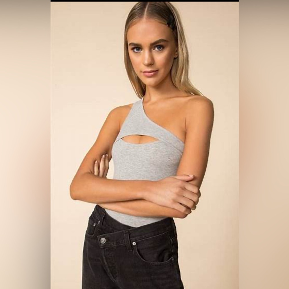 Superdown Light Gray Ribbed Top